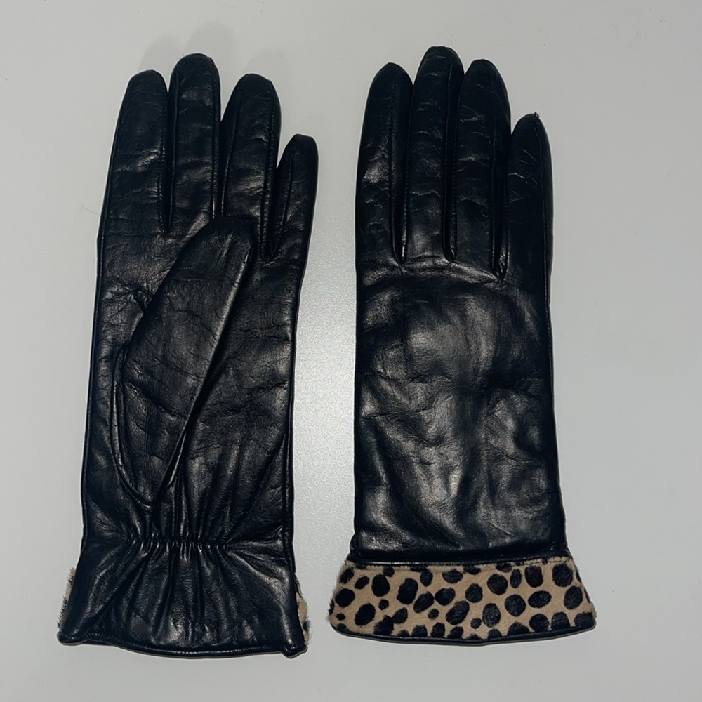 SOLD Portolano Vintage Leather Gloves Black Cashmere Wool Lining 7 - Picture 7 of 7